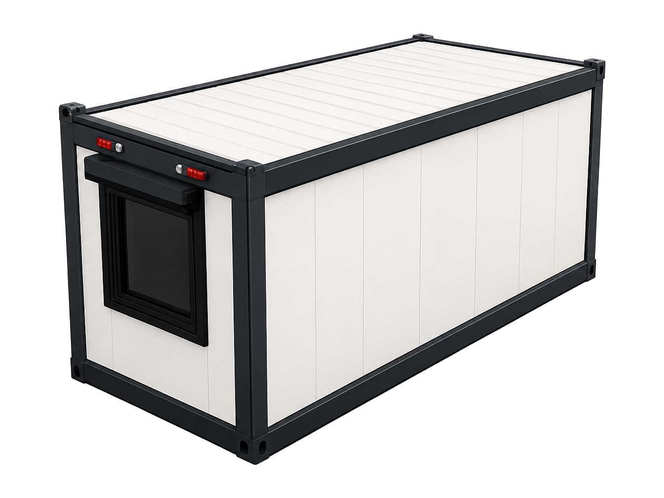 Wohncontainer 20 ft in Anthrazit/Weiß - Frontansicht mit Tür und Fenster